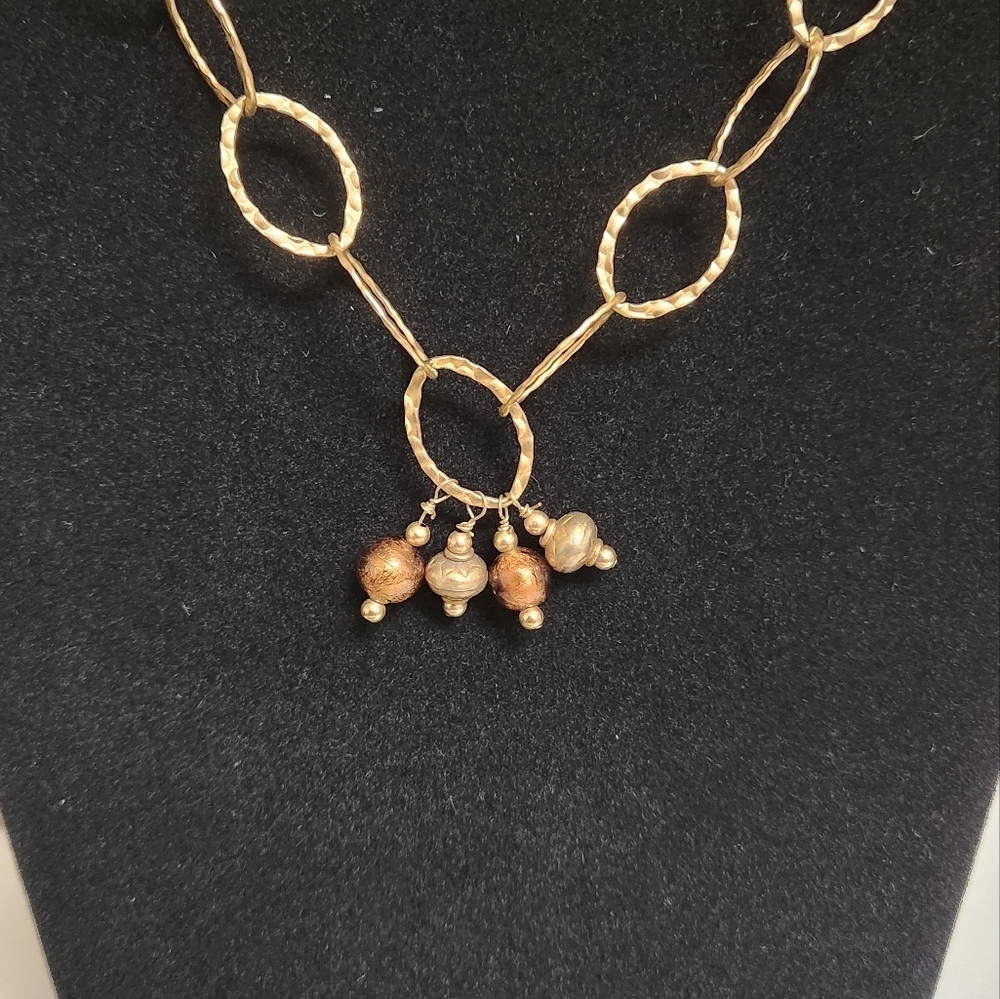 Chic Long Gold Chain Necklace with Sparkling Copper and Silver Accents - Picture 2 of 5